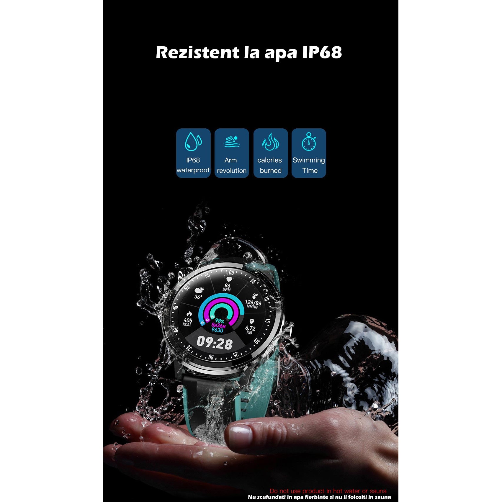 Ceas smartwatch TechONE™ SN80, stand by indelungat, sporturi