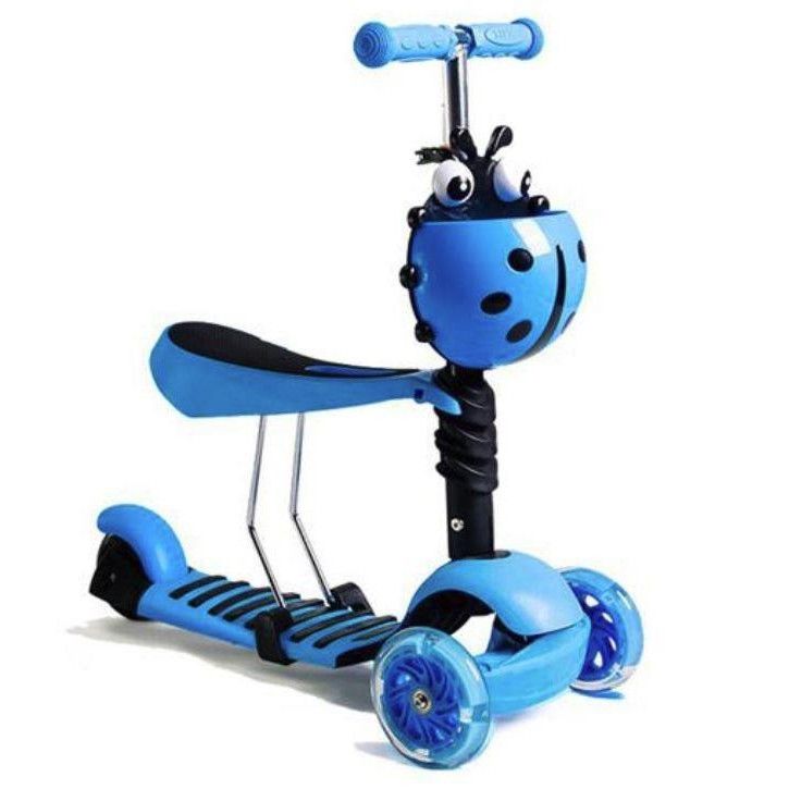 Trotineta 3 in 1 cu cosulet si roti cu lumini OX10 albastru