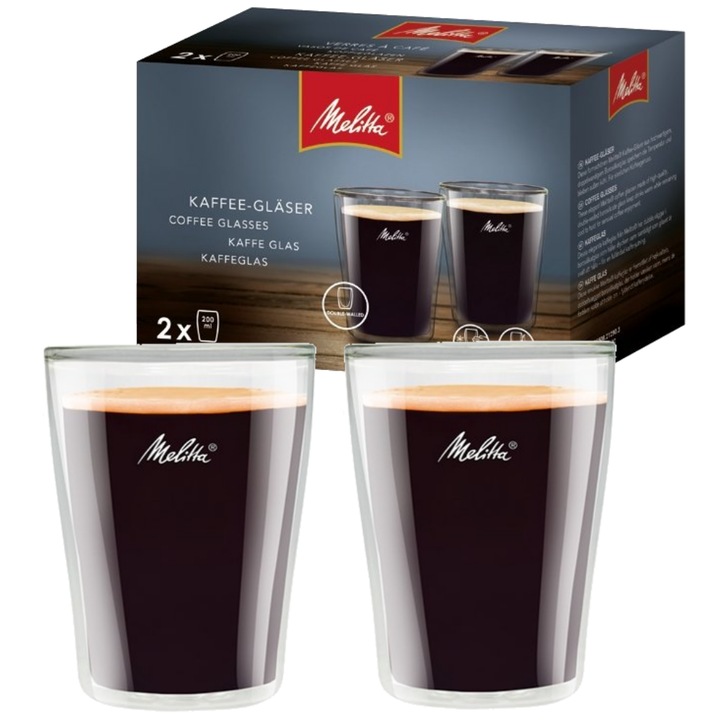 Pachet de 2 Pahare Cu Strat Dublu, Melitta, 11.1cm, Transparent