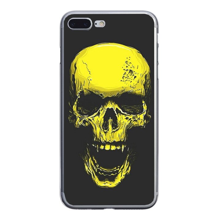 Husa silicon neagra iPhone 7 plus Gold Skull