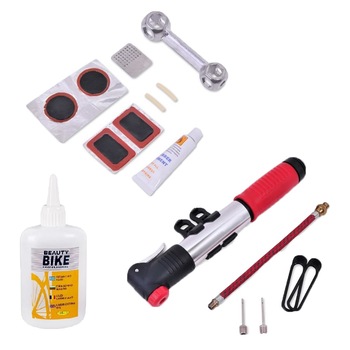 Kit intretinere bicicleta, coso, Pompa portabila aluminiu, Accesorii reparatie bicicleta 7 buc, Ulei lubrifiant 125 ml Kit intretinere bicicleta, coso, Pompa portabila aluminiu, Accesorii reparatie bicicleta 7 buc, Ulei lubrifiant 125 ml