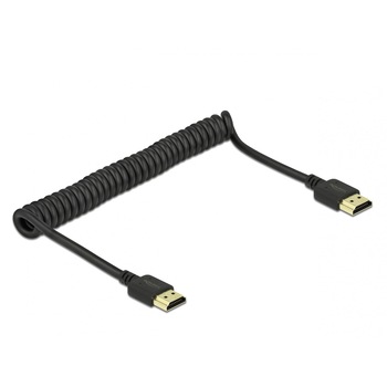 Cablu HDMI spiralat 4K@60Hz HDR T-T Negru, Delock 84967 Cablu HDMI spiralat 4K@60Hz HDR T-T Negru, Delock 84967