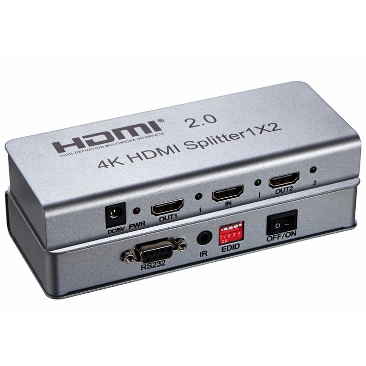 Splitter HDMI 2 porturi, 1 intrare - 2 iesiri, V2.0, 4K x 2K/60Hz, FULL HD, 3D, alimentator inclus, PremiumCord, khsplit2e