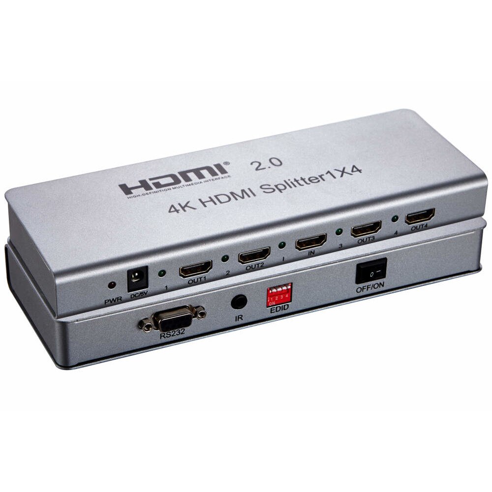Splitter HDMI 4 porturi, 1 intrare - 4 iesiri, V2.0, 4K x 2K/60Hz, FULL HD, 3D, alimentator inclus, PremiumCord, khsplit4e