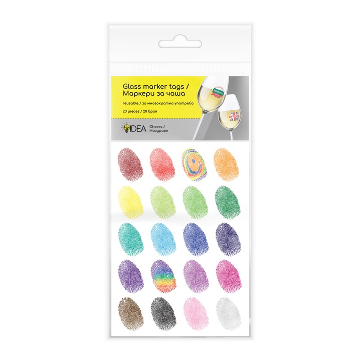 Маркери за чаши ШантавоЕ 418D стикери, за многократна употреба, 20 бр, пръстови отпечатъци