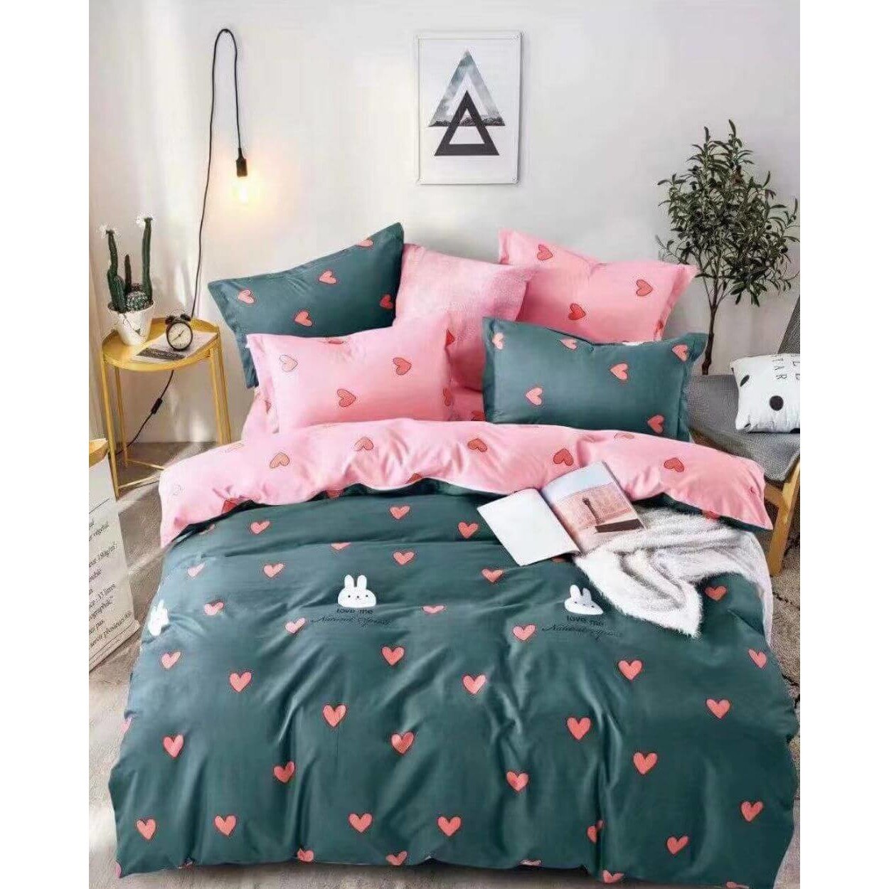 Set Lenjerie Finet Satinat, 4 Piese, Pat 1 Persoana, Love Me