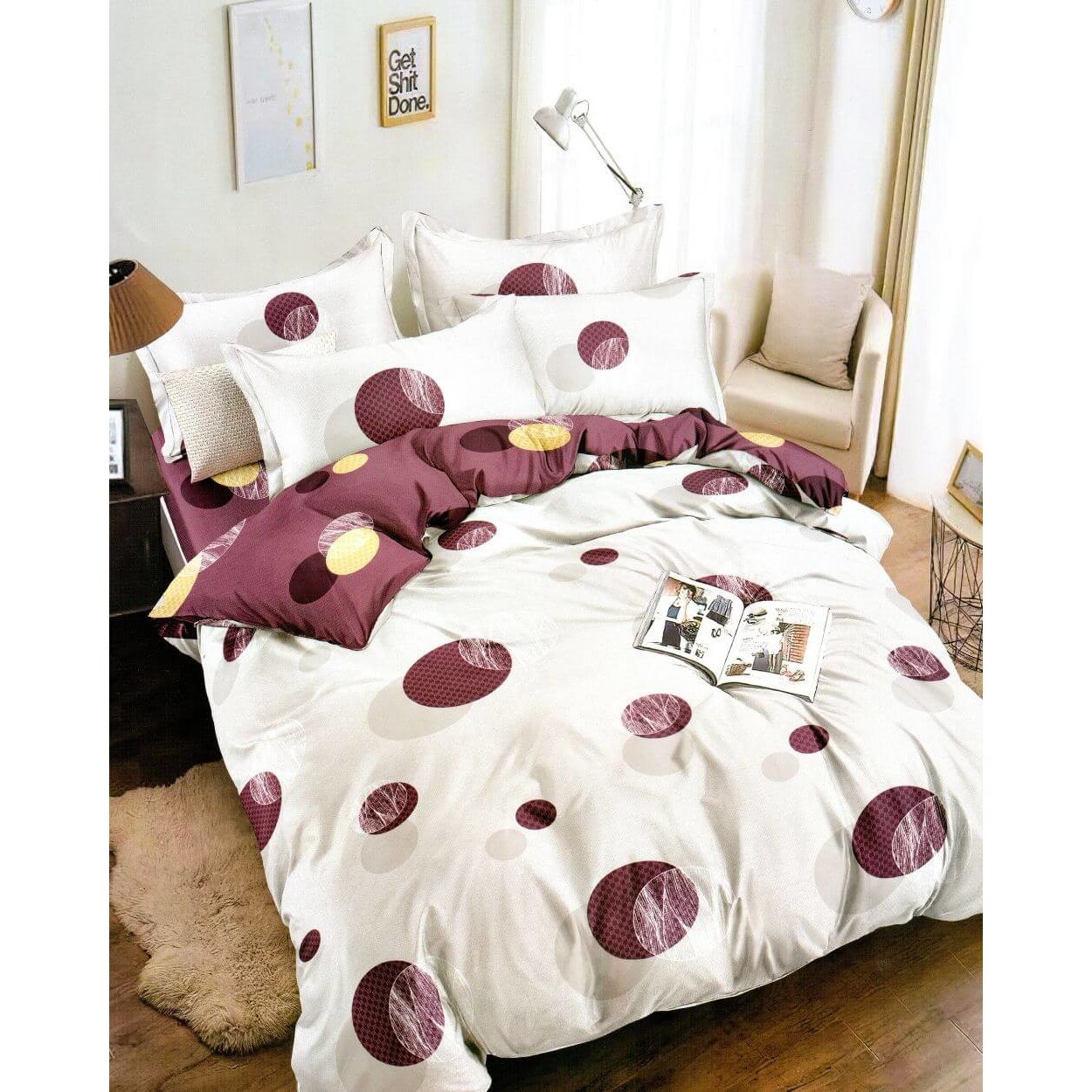 Set Lenjerie Finet Satinat, 6 Piese, Pat 2 Persoane, Sfere