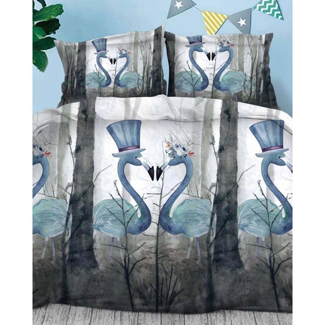 Set Lenjerie 3D Bumbac Satinat, 4 Piese, Pat 2 Persoane, D-560