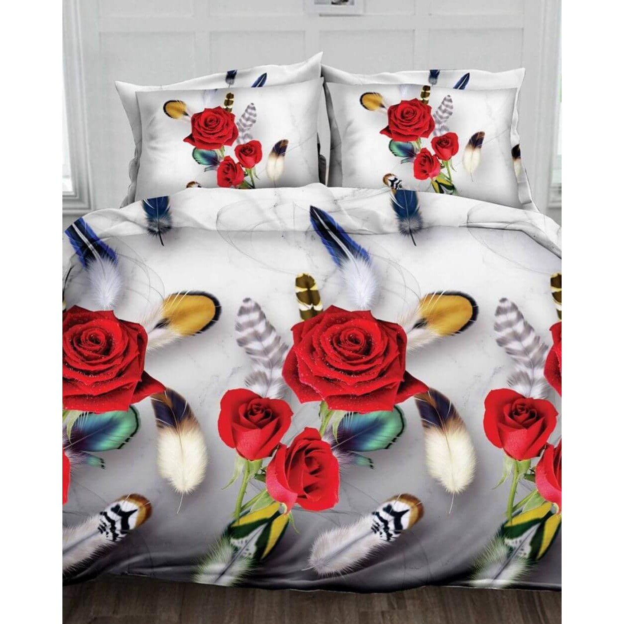 Set Lenjerie 3D Bumbac Satinat, 4 Piese, Pat 2 Persoane, D-562