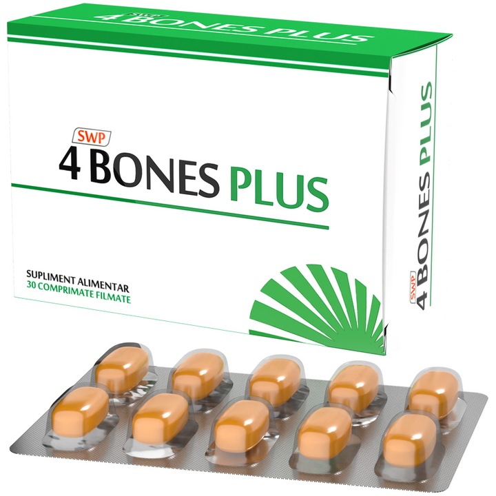 4 Bones Plus, Sun Wave Pharma, Calciu, magneziu, vitamina D3 pentru sănătatea sistemelor osos și muscular, 30 comprimate