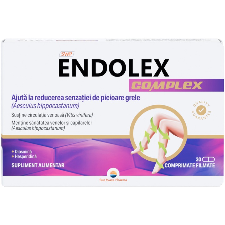 Endolex Complex, Sun Wave Pharma, Extract de castan pentru circulatia sanguina, diosmina, hesperidina, extract din seminte de struguri, 30 comprimate