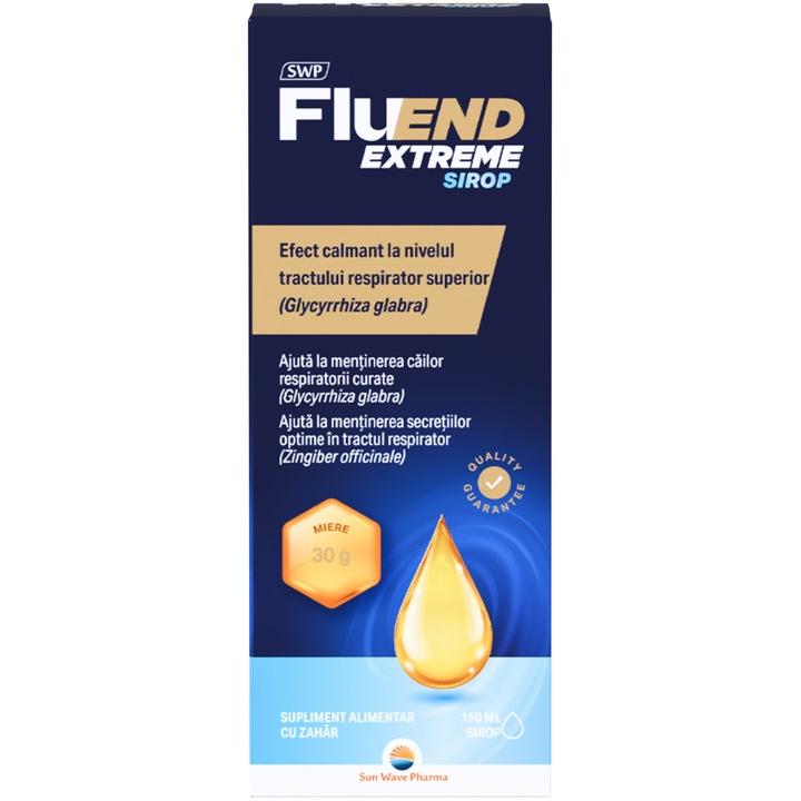 Fluend Extreme Sirop, Sun Wave Pharma, Busuoic, ghimbir, scortisoara pentru fluidificarea secretiilor bronsice, 150 ml