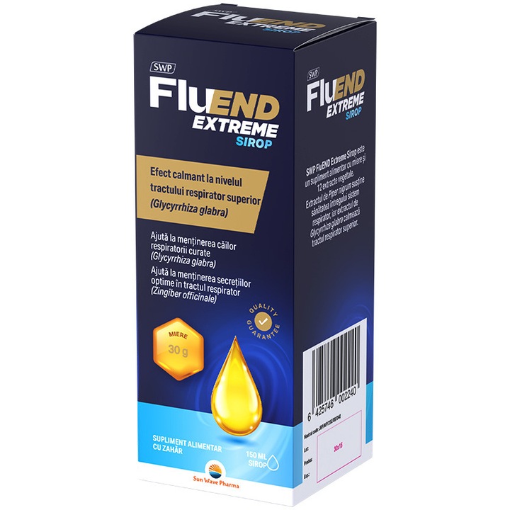 Fluend Extreme Sirop, Sun Wave Pharma, Busuoic, ghimbir, scortisoara pentru fluidificarea secretiilor bronsice, 150 ml