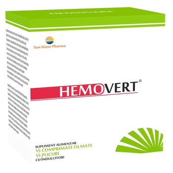 Supliment alimentar Hemovert Sun Wave Pharma, 15 comprimate + 15 plicuri Supliment alimentar Hemovert Sun Wave Pharma, 15 comprimate + 15 plicuri