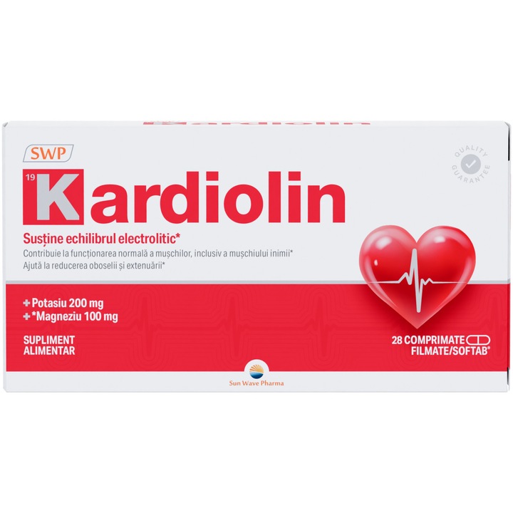 Kardiolin, Sun Wave Pharma, Acid L-aspartic, clorură și hidroxid de magneziu, hidroxid de potasiu, 28 comprimate