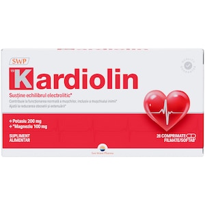 Kardiolin, Sun Wave Pharma, Acid L-aspartic, clorură și hidroxid de magneziu, hidroxid de potasiu, 28 comprimate