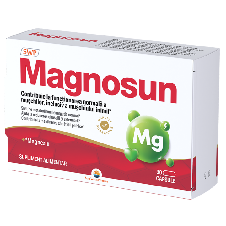 Magnosun, Sun Wave Pharma, Magneziu pentru reducerea oboselii și extenuării, Coenzima Q10, vitamina D3, 30 capsule
