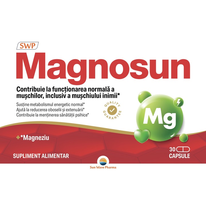 Magnosun, Sun Wave Pharma, Magneziu pentru reducerea oboselii si extenuarii, 30 capsule
