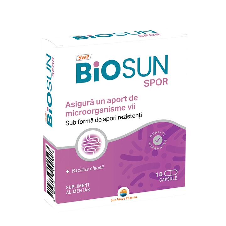 Supliment Alimentar Biosun Spor, Sun Wave Pharma, pentru microflora intestinală, 15 capsule