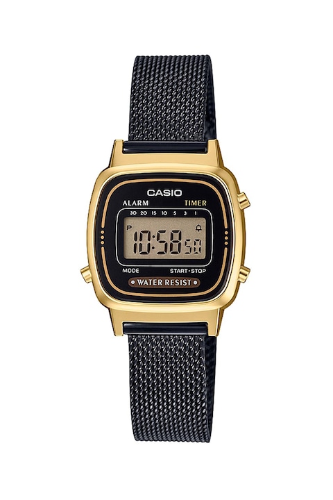 Casio, Часовник с хронограф и мрежеста верижка, Черен