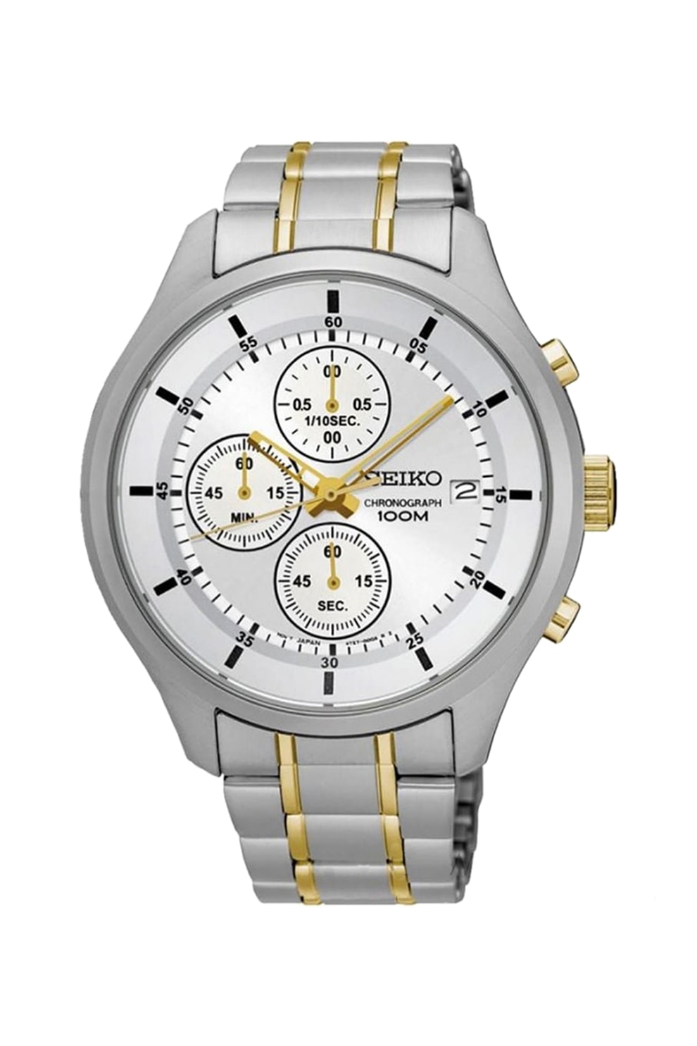 Seiko, Ceas cronograf cu bratara metalica, Argintiu/Auriu