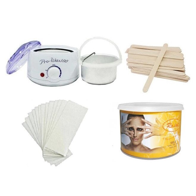 Kit epilare cu incalzitor Prowax 100 , ceara profesionala , benzi , spatule