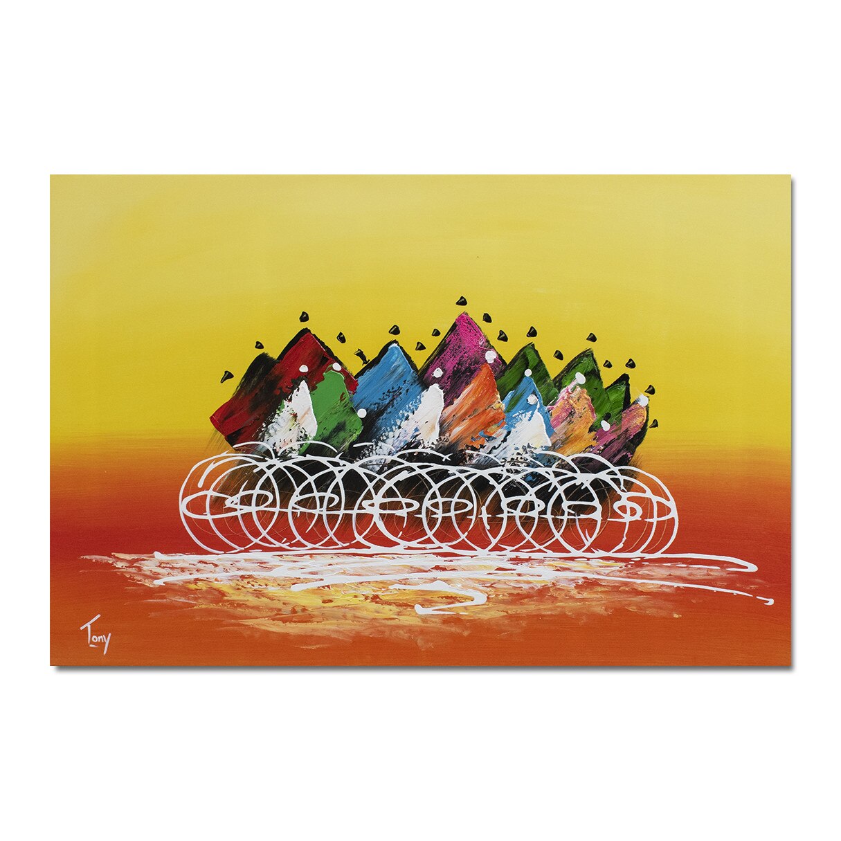 Tablou modern abstract - Cursa ciclista (1) - 90x60cm ulei pe panza