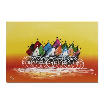 Tablou modern abstract - Cursa ciclista (1) - 90x60cm ulei pe panza Tablou modern abstract - Cursa ciclista (1) - 90x60cm ulei pe panza