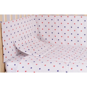 Lenjerie alba, stelute rosu cu bluemarin,5 piese, 120 x 60 cm Lenjerie alba, stelute rosu cu bluemarin,5 piese, 120 x 60 cm