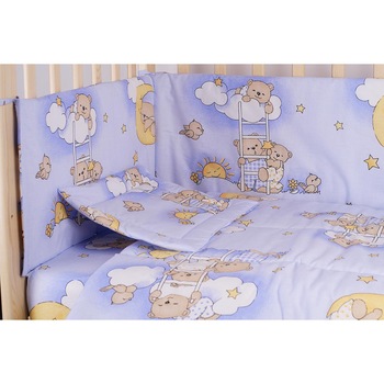 Lenjerie ursuletul somnoros, albastra, 5 piese, 120 x 60 cm Lenjerie ursuletul somnoros, albastra, 5 piese, 120 x 60 cm