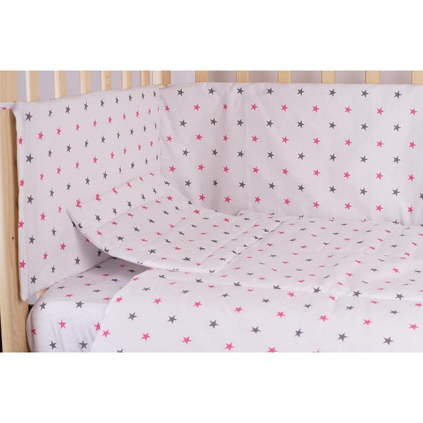 Aparatoare laterala 180 x 30 cm, stelute roz cu gri