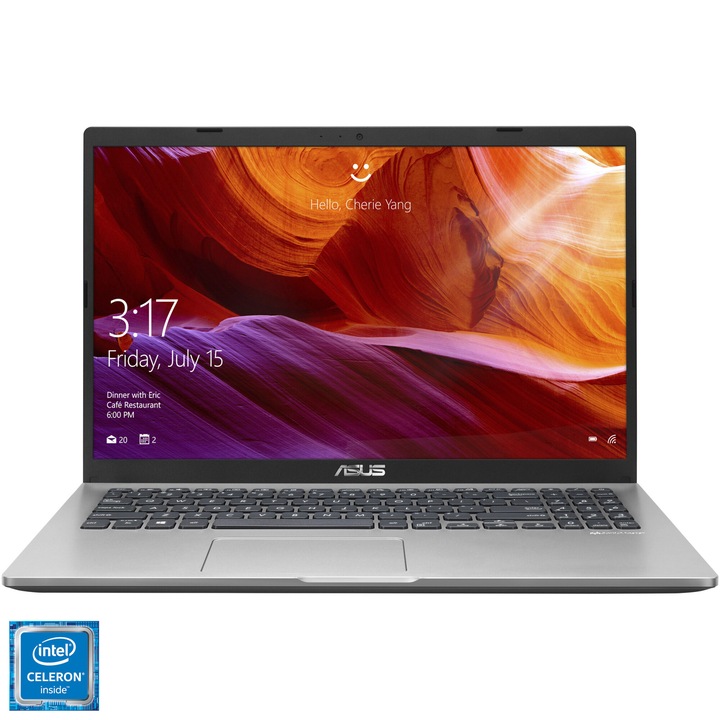 Laptop ASUS X509MA cu procesor Intel® Celeron® N4020 pana la 2.80 GHz, 15.6", HD, 4GB, 256GB SSD, Intel® UHD Graphics 600, Free DOS, Transparent Silver