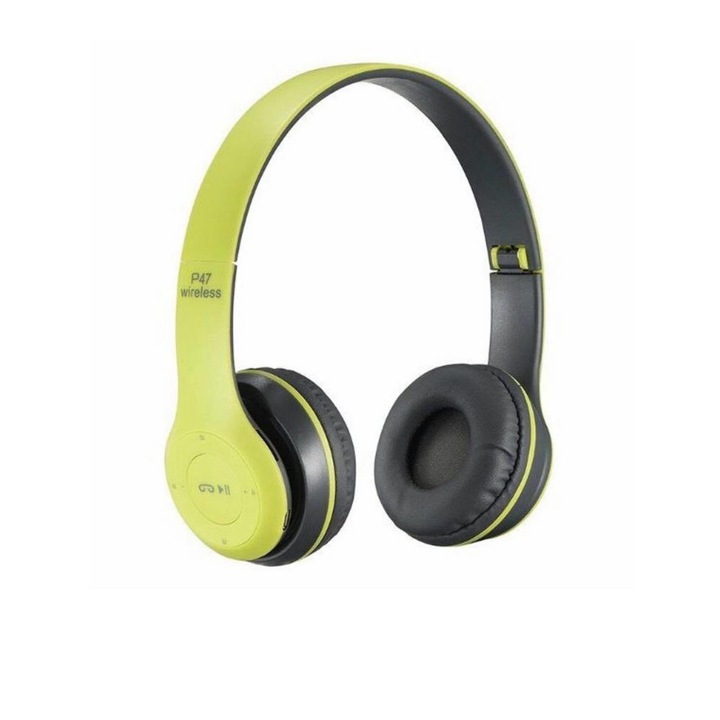 Bluetooth слушалки P47, 5.0EDR, с MP3, Радио, Зелено с черно