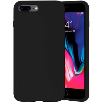 Husa protectie compatibila cu iPhone 7 Plus / iPhone 8 Plus, ultra slim silicon, interior din catifea, Negru, PlanetPhone