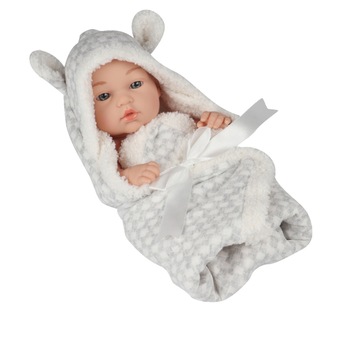 Papusa Mappy - Baby so lovely, cu paturica si jucarie DouDou, gri, 30 cm Papusa Mappy - Baby so lovely, cu paturica si jucarie DouDou, gri, 30 cm