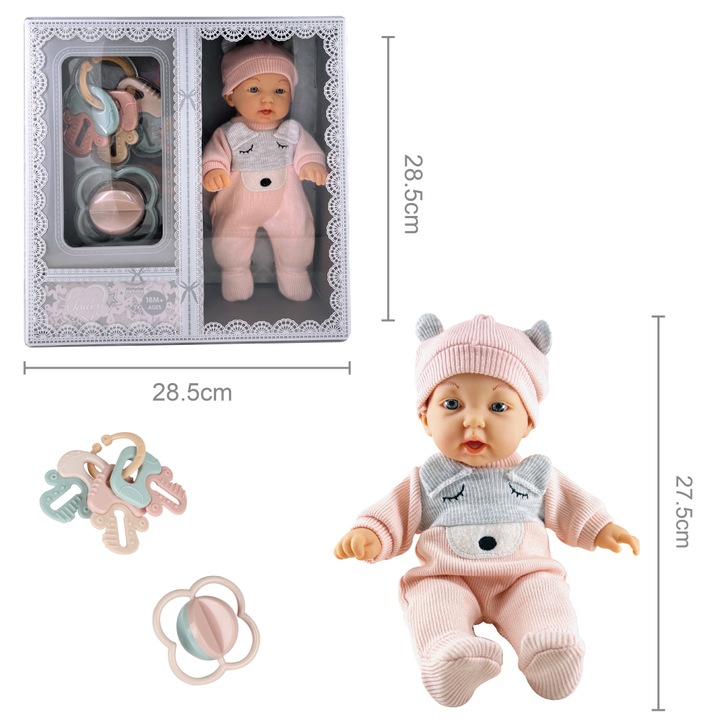 Papusa Mappy - Baby so lovely, cu accesorii si senzor temperatura, alb/roz, 28 cm