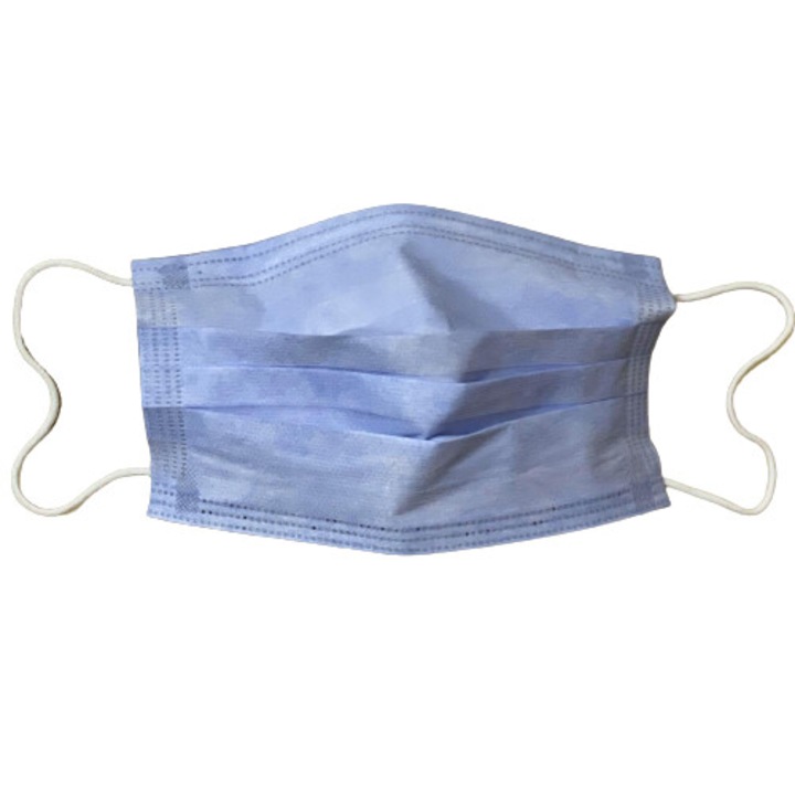 Медицински маски HiCare, BFE > 99%, 3 слоя, 3 сгъвания, Mетален прът, Cин, Kомплект от 50 броя