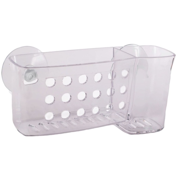 Suport transparant de plastic cu ventuze pentru baie, DecorCasa, 16 x 8 cm