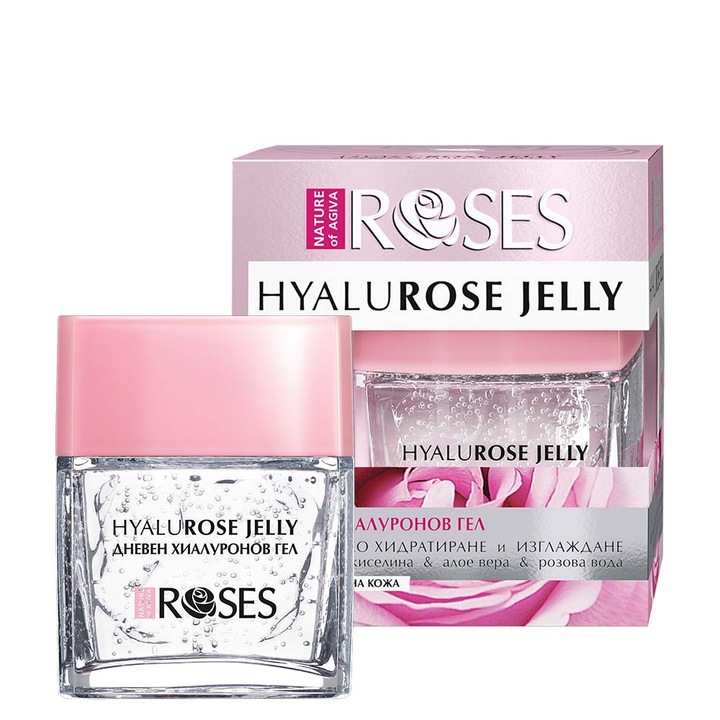 Дневен хиалуронов гел за лице Nature of Agiva Roses, Hyalurose Jelly, Хиалуронова киселина, Алое вера, Розова вода, 50мл