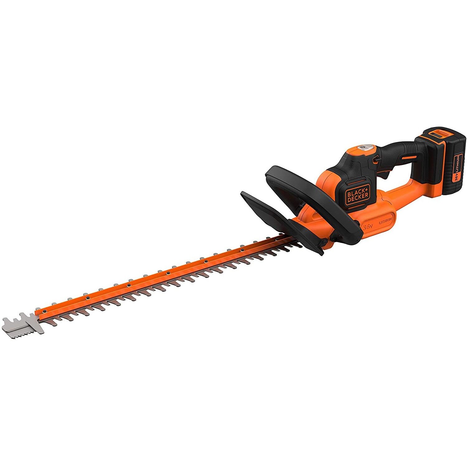 Trimmer pentru gard viu, Black & Decker, cu acumulator 36 V, 2.5 Ah, lame 55 cm