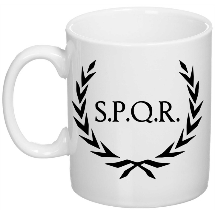 Cana personalizata "SPQR", Giftoro, Alba, 330ml