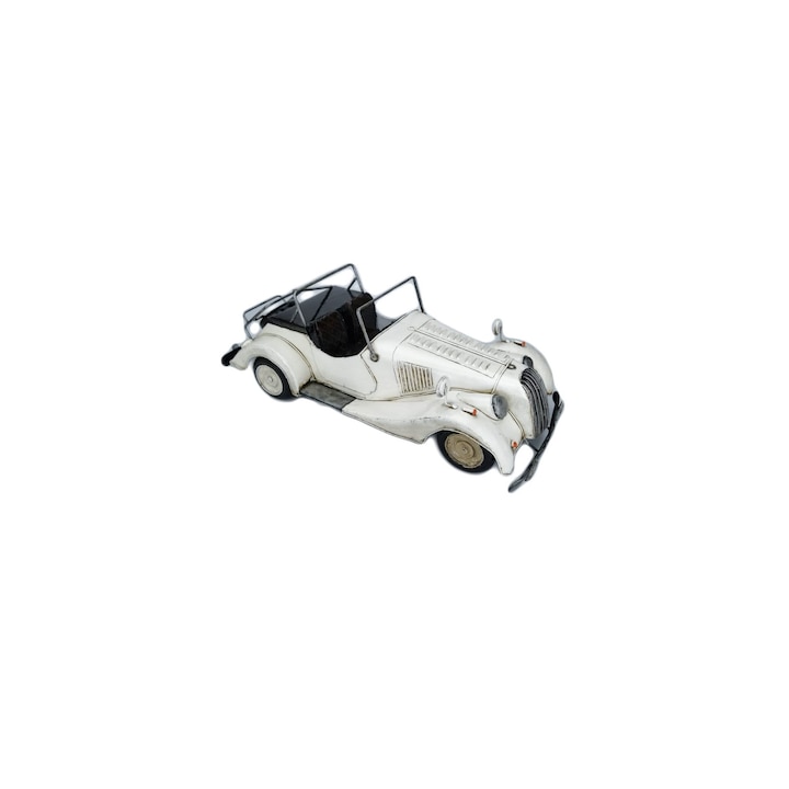 Dekoratív miniatűr vintage autó, kézzel készített fémből, valósághű dizájn, pöttyös bézs