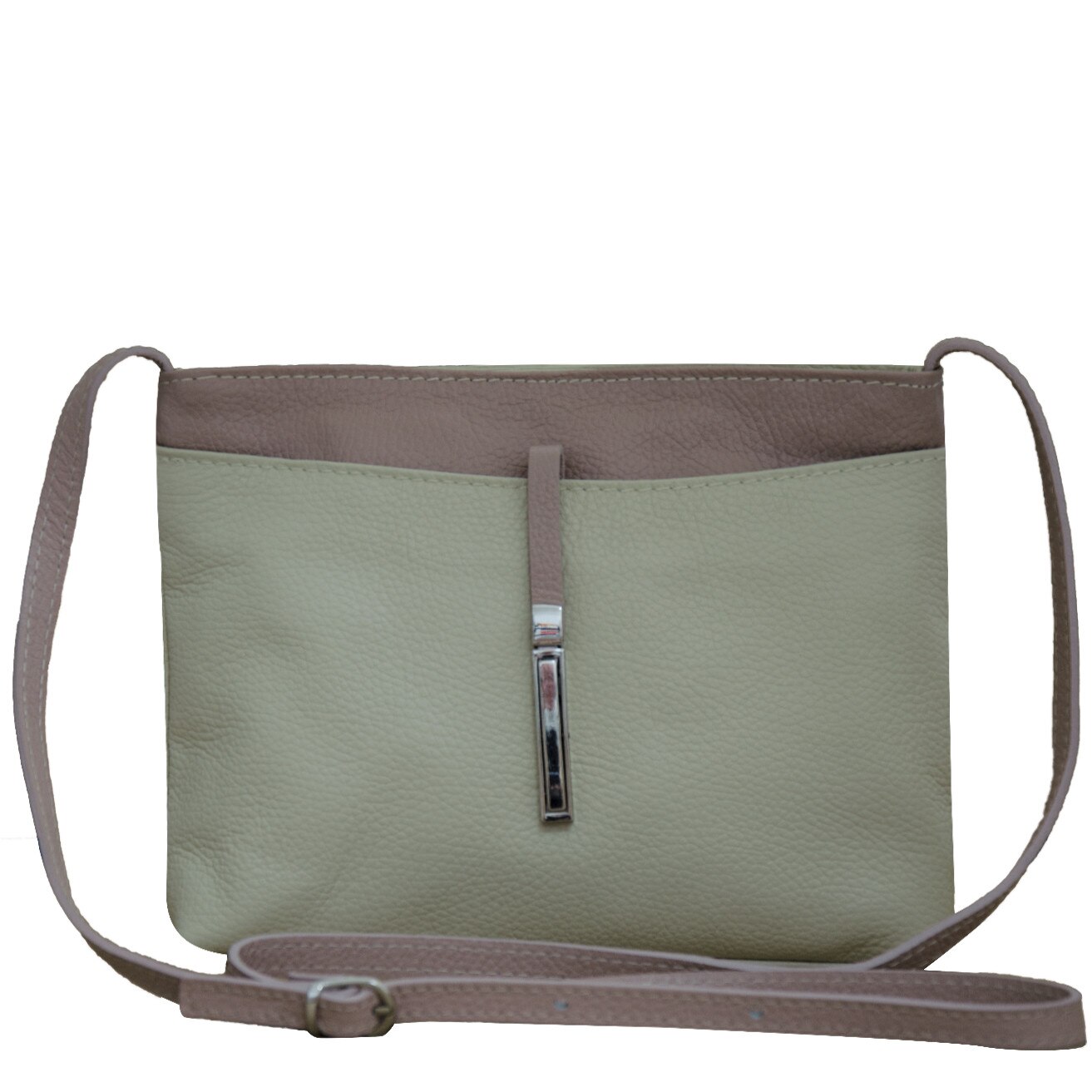 Geanta crossbody din piele naturala Eva Bags, Sabina bej cu roz pudra