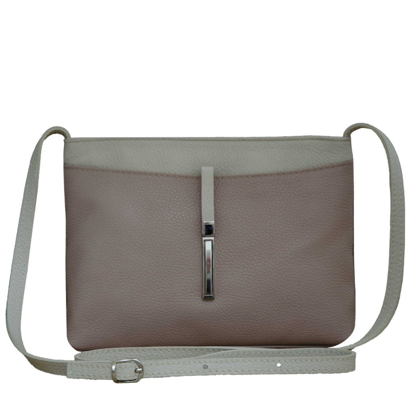 Geanta crossbody din piele naturala Eva Bags, Sabina roz pudra cu bej
