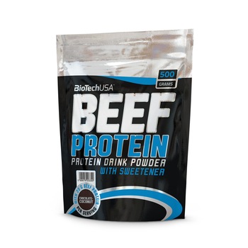 Pudra Beef Proteine BIOTECH cu aroma de ciocolata si cocos, 500g Pudra Beef Proteine BIOTECH cu aroma de ciocolata si cocos, 500g