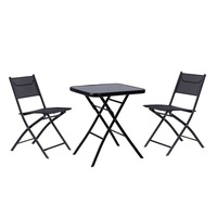 Set masuta pliabila, patrata, 60x60 cm cu 2 scaune pliabile pentru terasa, gradina sau balcon, culoare negru