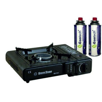 Aragaz portabil camping Happy Home BDZ 155 A , cu 2 doze de gaz de 227 g , incluse Aragaz portabil camping Happy Home BDZ 155 A , cu 2 doze de gaz de 227 g , incluse