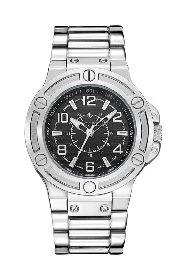 Ceas Barbati Timothy Stone Mannis, bratara Argintie, 4.6 cm diametru cadran Negru