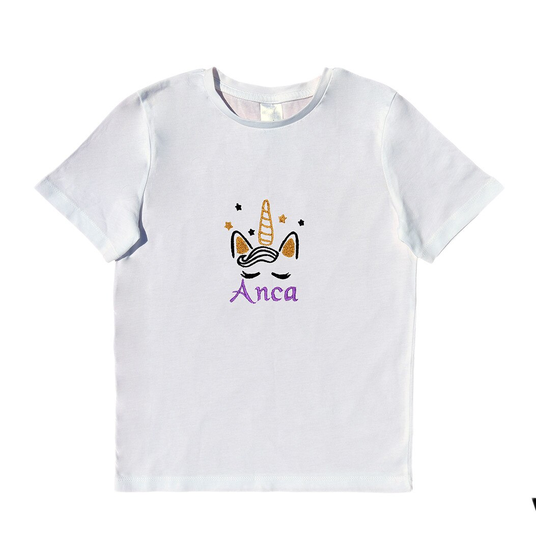 Tricou copii, LWS, bumbac organic, brodat, model unicorn Anca, Alb