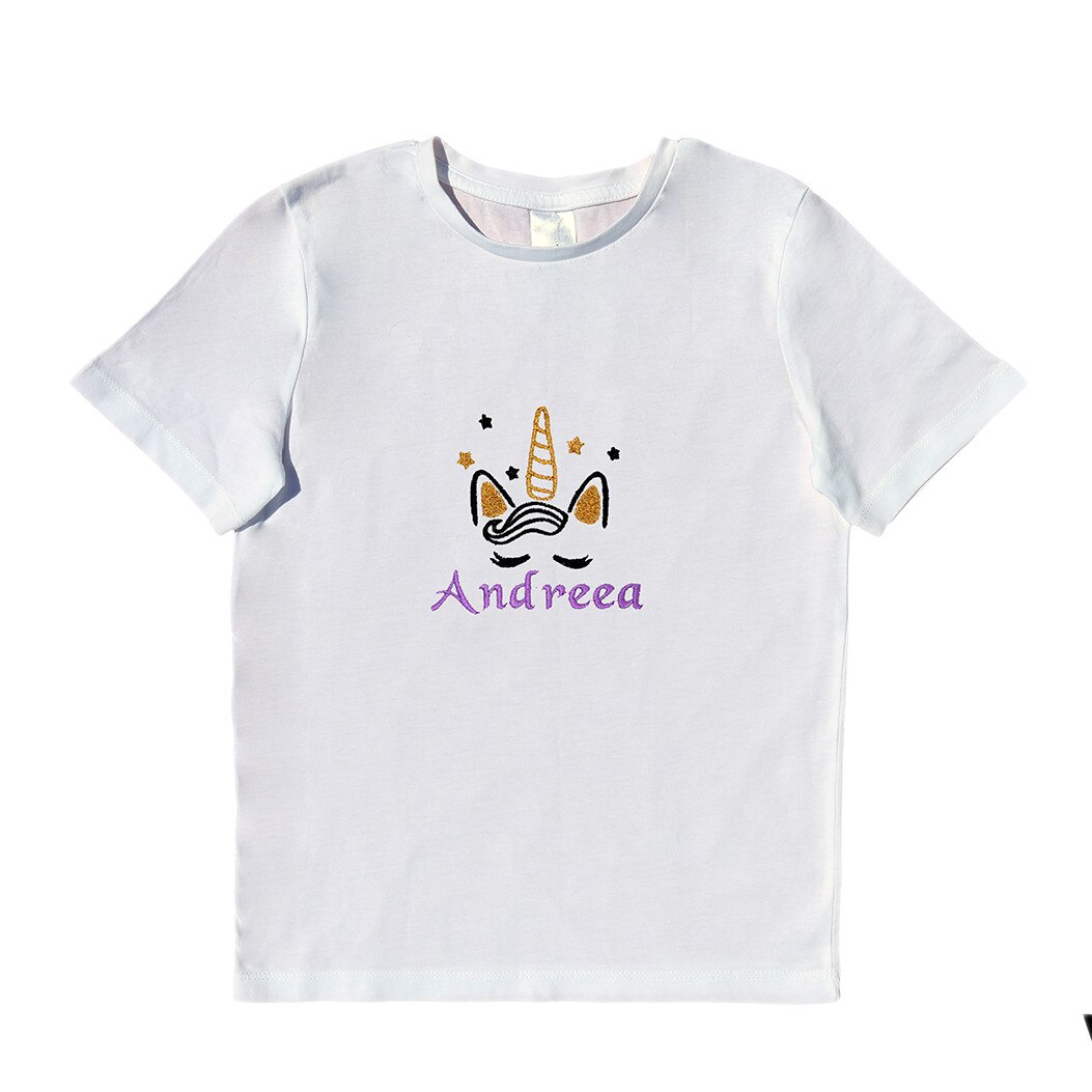 Tricou copii, LWS, bumbac organic, brodat, model unicorn Andreea, Alb